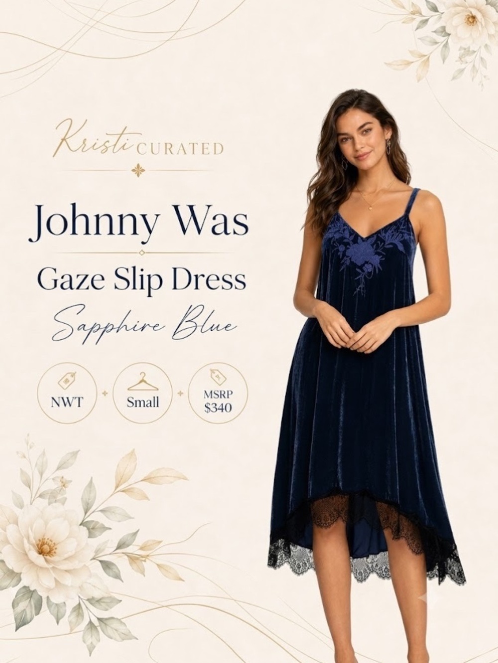 Johnny Was Gaze Slip Dress | Sapphire Blue | NWT | Small